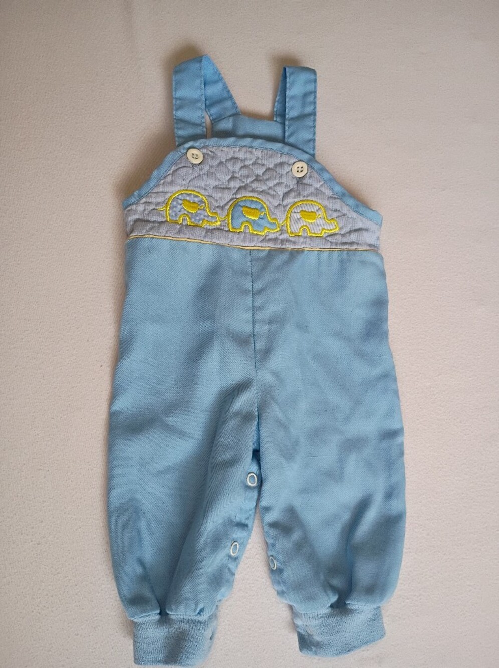Donmoor Vintage 1970s Baby Blue &Yellow Elephant Overalls 9 Months